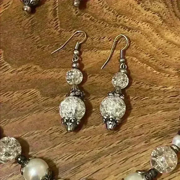 Crystal and Silver Colored Glass Bead and Faux Pearl Earrings and Neckla… - Picture 2 of 5